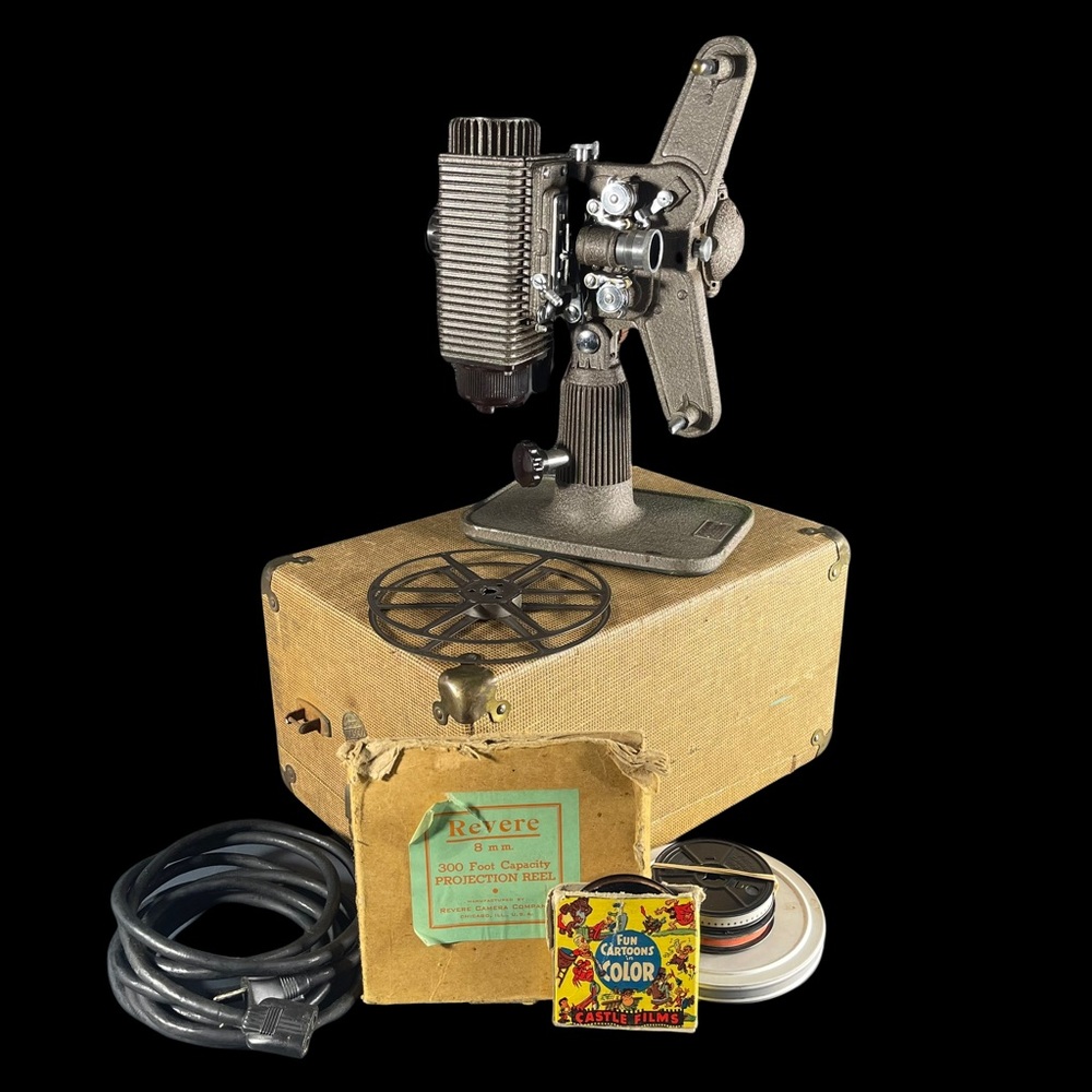 Vintage Revere Camera Co. Model 85 8MM Projector Chicago, and Reels + Extras